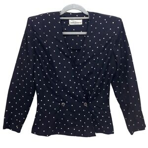 Laura Henson Black Polka Dot Double Breasted Blazer Small Vintage Shoulder Pads